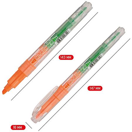 Текстовыделитель двухсторонний Crown "Multi Hi-Lighter Twin" оранжевый/зеленый, 3/2мм 