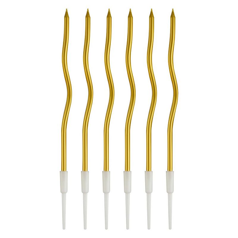 Свечи для торта с держателями MESHU "Wave gold", 13см, 6шт