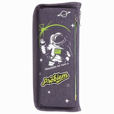 Пенал ЮНЛАНДИЯ, 2 отделения, полиэстер, "Cosmonaut", серый, 21х6х9 см, 270275 