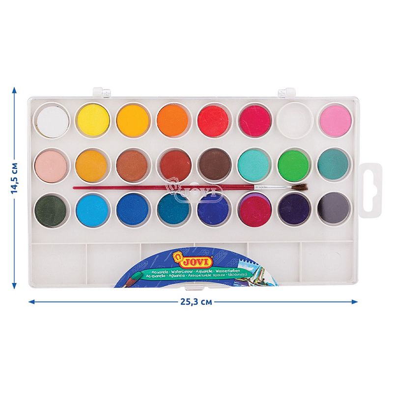 Акварель JOVI, 24 цвета, малые кюветы, с кистью, с палитрой, пластик, европодвес