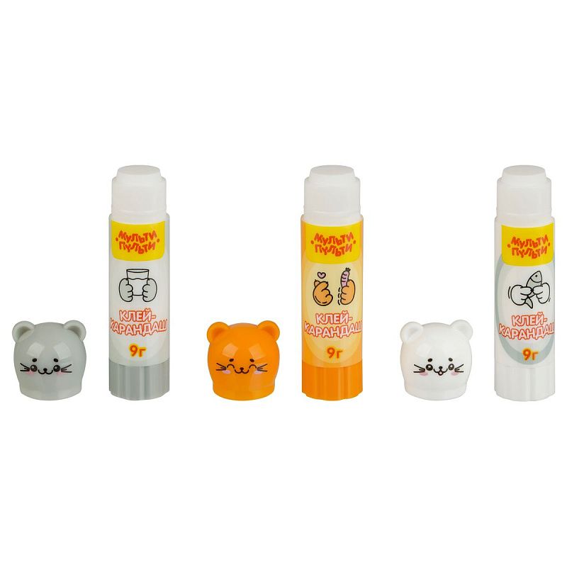 Клей-карандаш Мульти-Пульти "Котики", 09г, фигурный колпачок, ПВП, дисплей бокс, ассорти