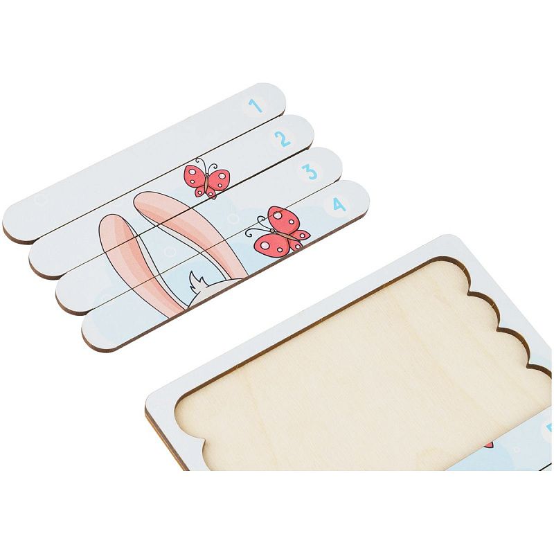 Деревянный пазл - палочки ТРИ СОВЫ "Зайка", 10 деталей на подложке, фанера 