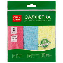 Салфетки для уборки OfficeClean "Стандарт", 3шт., микрофибра, 30*30см, европодвес