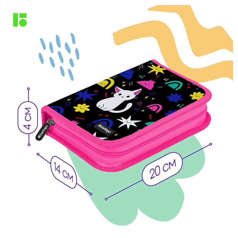 Пенал 1 отделение, 200*140*40 Berlingo "Funny colors", дополнительная откидная секция, полиэстер 