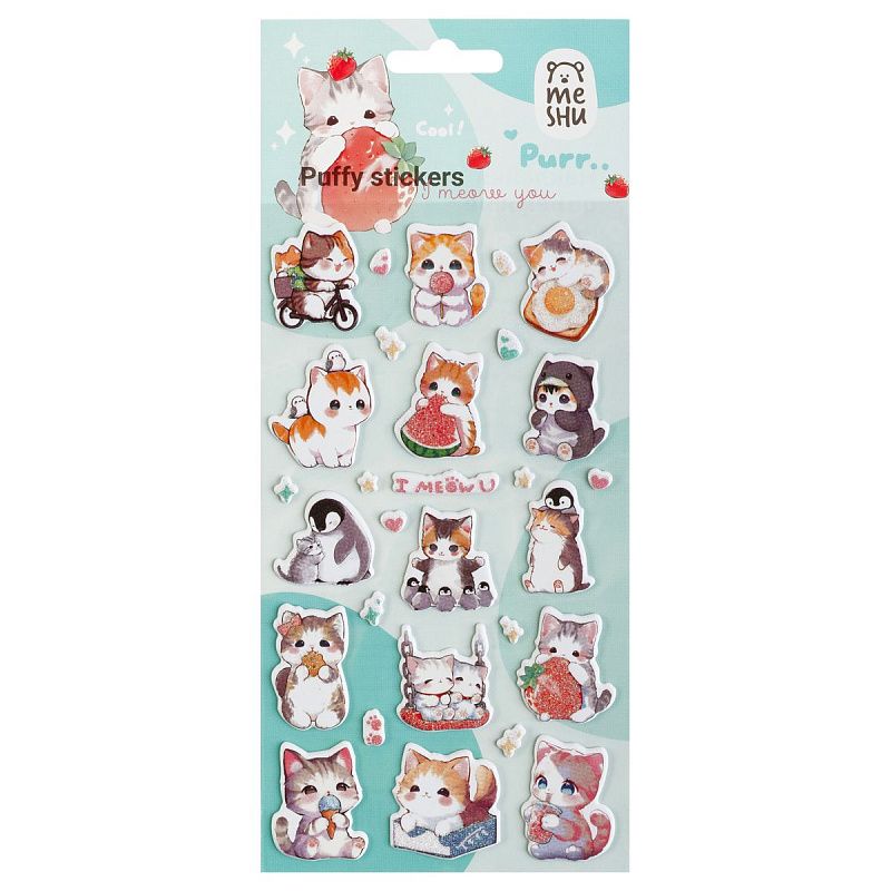 Наклейки объемные MESHU "I meow you", 10*23см, с блестками, инд. уп., европодвес