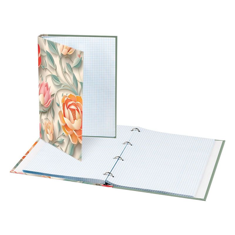 Тетрадь на кольцах А4, 160л., BG "Бумажные цветы", матовая ламинация