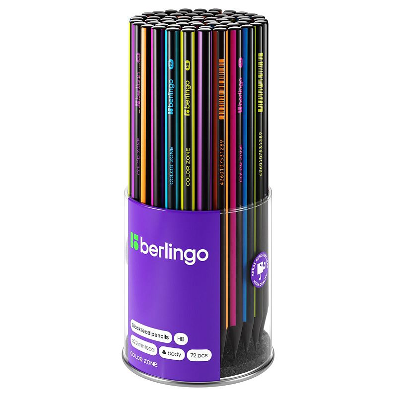 УЦЕНКА - Карандаш ч/г Berlingo "Color Zone", трехгранный, черное дерево, заточен., ассорти (осн 311456) 
