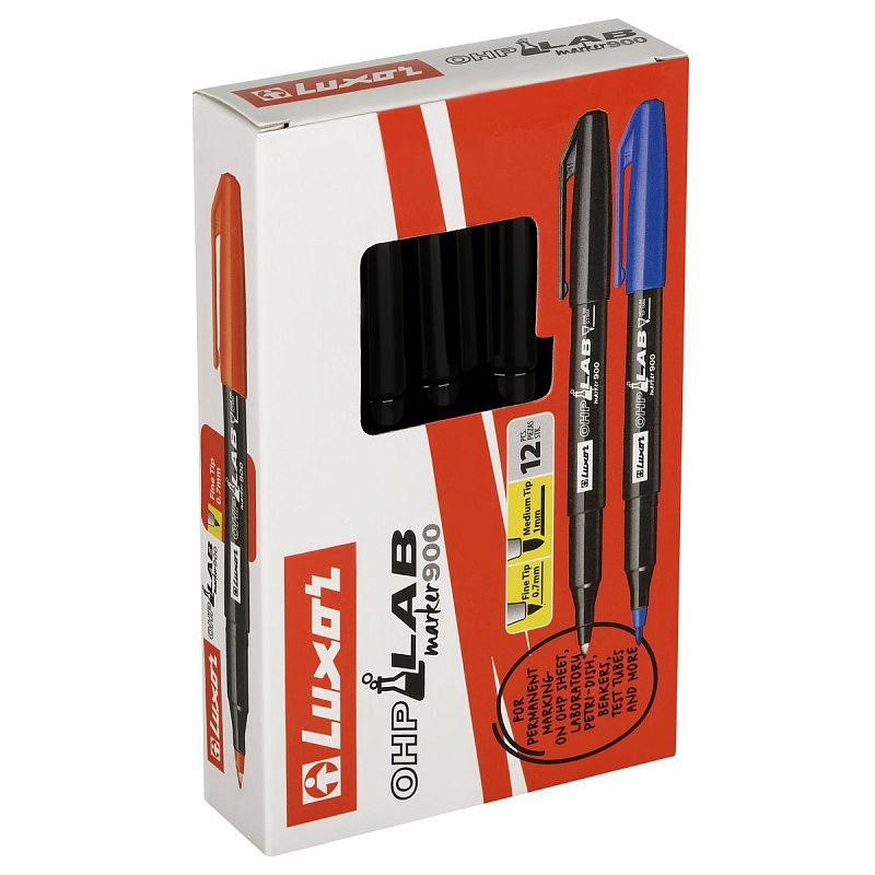 Маркер перманентный лабораторный  Luxor "OHP 900" черный, пулевидный, 1,0мм 