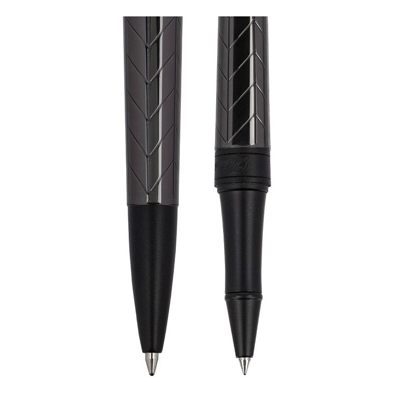 Набор Delucci "Marte": ручка шариковая 1мм и ручка-роллер 0,6мм, синие, корпус титан/черный, подарочная упаковка 