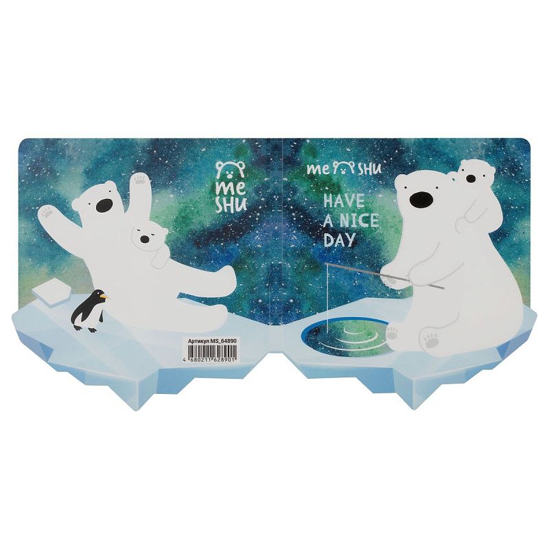 Флажки-закладки и самоклеящиеся блоки в наборе MESHU "Polar Bears", 20л*5 цветов, европодвес