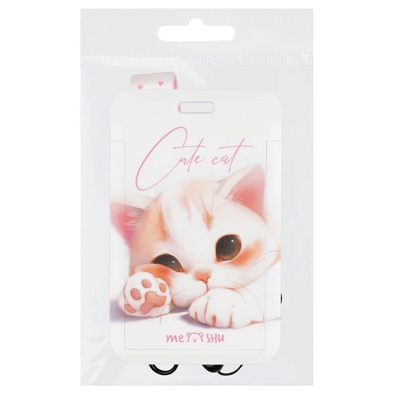 Бейдж вертикальный MESHU "Cute Cat", 110*70мм, лента с карабином, 2D печать, опп пакет, европодвес