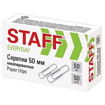 Скрепки большие 50 мм, STAFF "EVERYDAY", никелированные, 50 шт., в картонной коробке, 226759