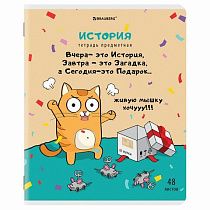 Тетрадь предметная "КОТ-ЭНТУЗИАСТ" 48 л., TWIN-лак, ИСТОРИЯ, клетка, подсказ, BRAUBERG, 404563