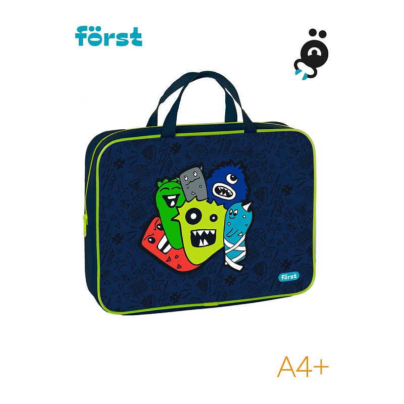 Папка текстильная с ручками 1 отделение, А4 Först "Monsters", 350*265*80мм, текстиль, на молнии 