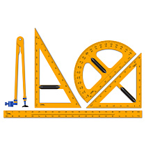 Набор для школьной доски СТАММ (линейка 100см, треугольник 30°, треугольник 45°, транспортир, циркуль), желтый, коробка