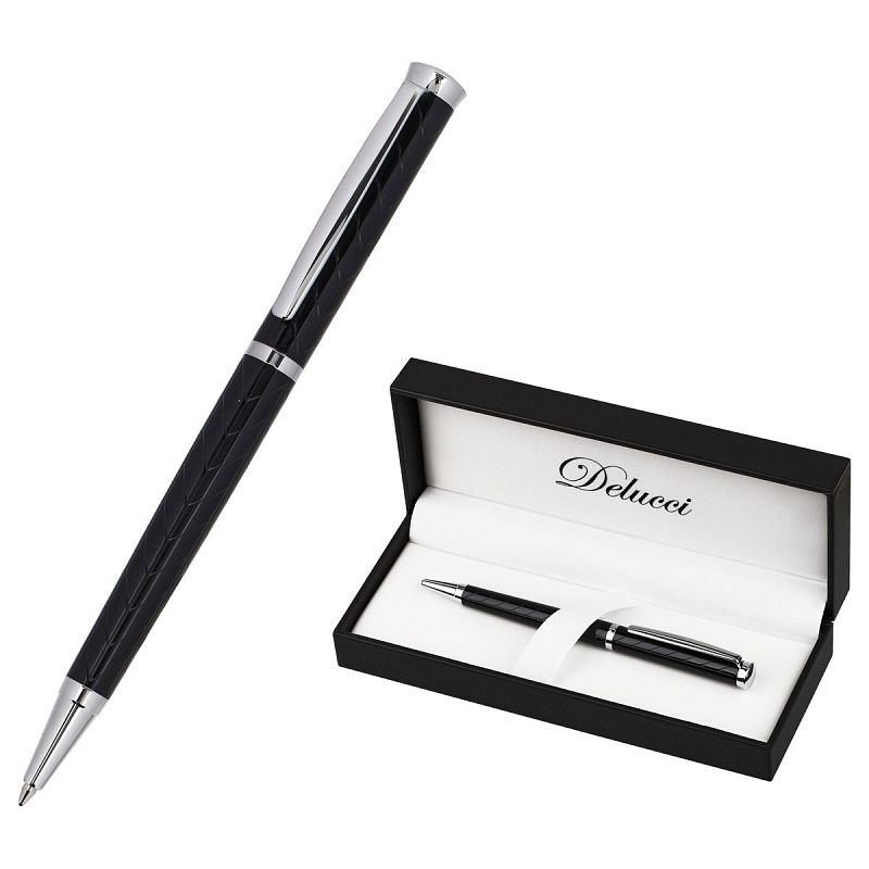 Ручка шариковая Delucci "Impero" синяя, 1,0мм, корпус черный/серебро, поворотн., подарочная упаковка 