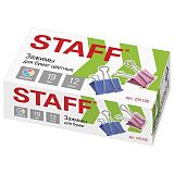Зажимы для бумаг STAFF "Profit", КОМПЛЕКТ 12 шт., 19 мм, на 60 листов, цветные, картонная коробка, 225156