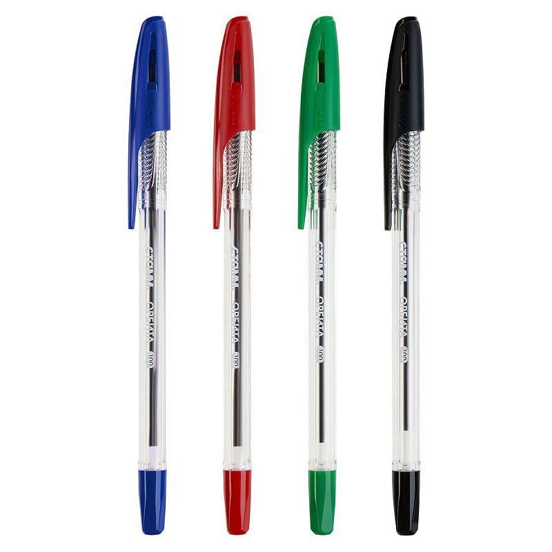 Набор шариковых ручек СТАММ "Орбита 100" 8шт., 4цв., 0,7мм, пакет с европодвесом 