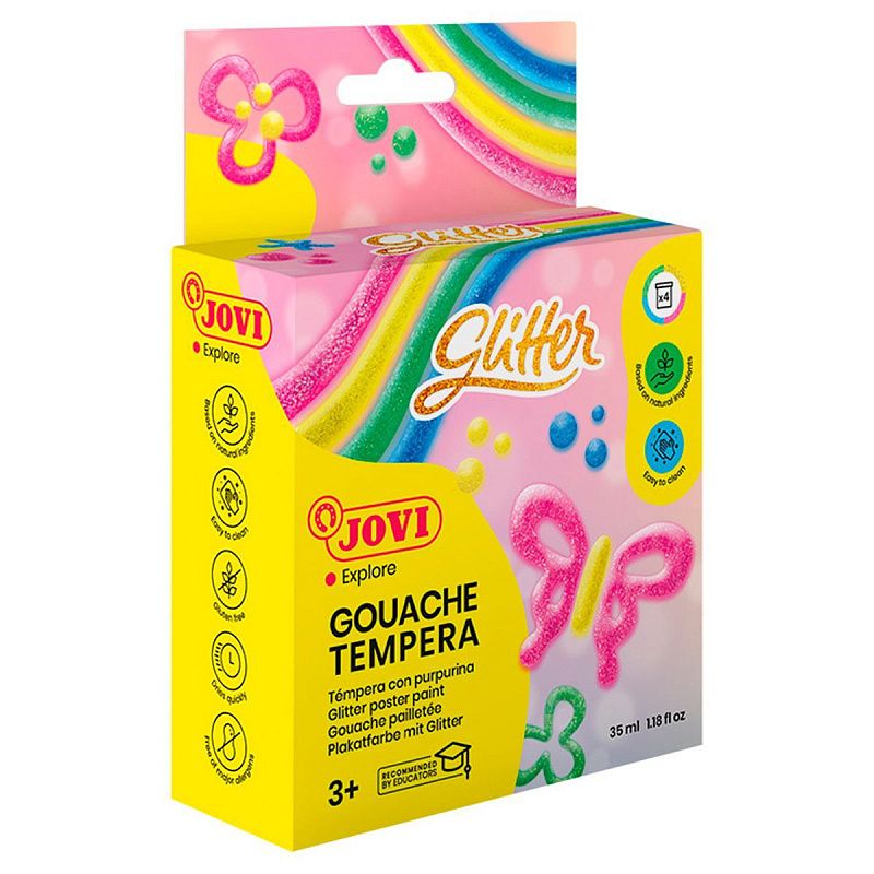 Гуашь JOVI, 06 цветов, с кистью, с блестками, картонная коробка