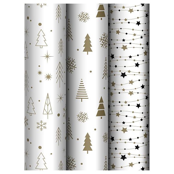 Упаковочная бумага глянц. 70*100см, MESHU "Gold NY pattern", 80г/м2, ассорти 3 дизайна