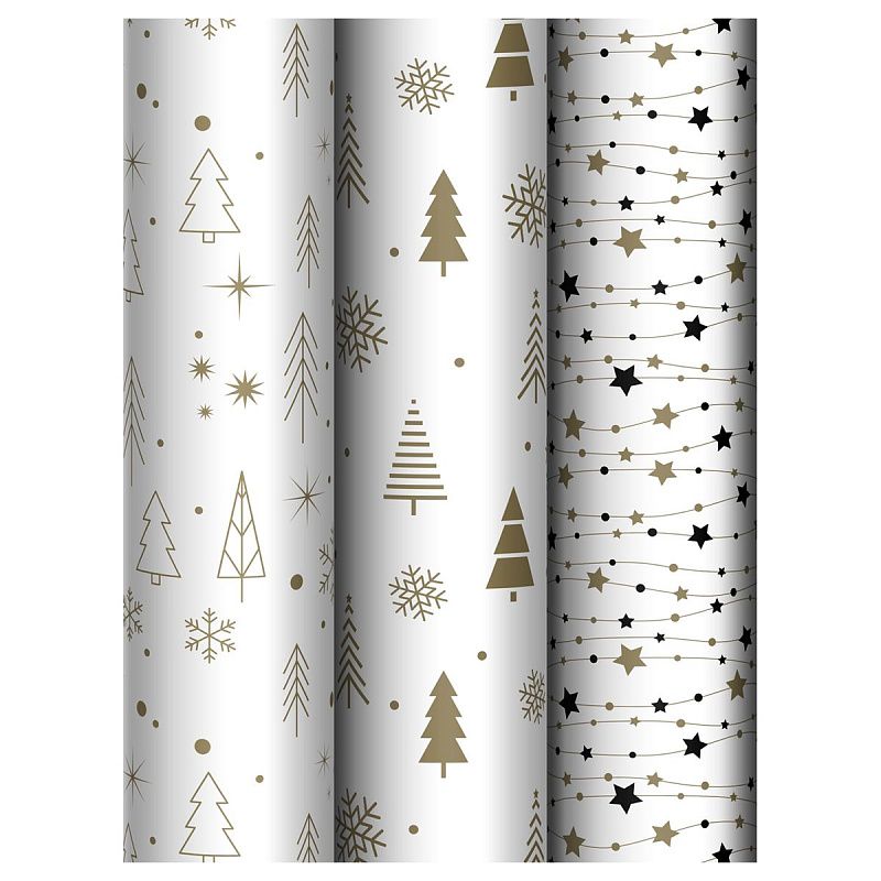 Упаковочная бумага глянц. 70*100см, MESHU "Gold NY pattern", 80г/м2, ассорти 3 дизайна