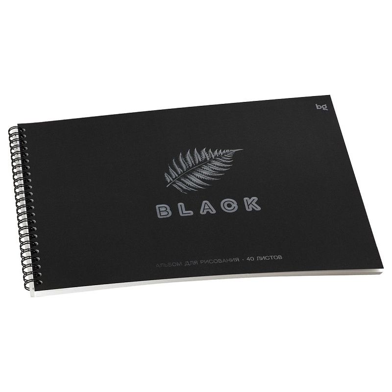 Альбом для рисования 40л., А4, на гребне BG "Just black", soft-touch ламинация, выб. лак
