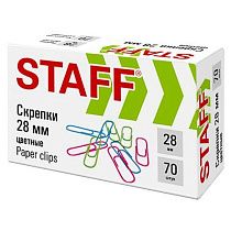 Скрепки STAFF 28 мм, цветные, 70 штук, 271708