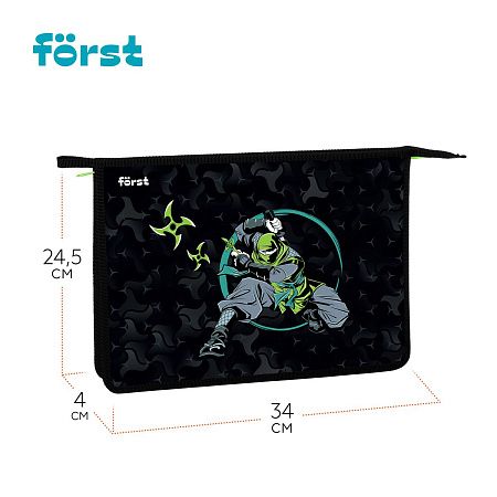 Папка для тетрадей 1 отделение, А4 Först "Ninja", 340*245*40мм, пластик, на молнии 