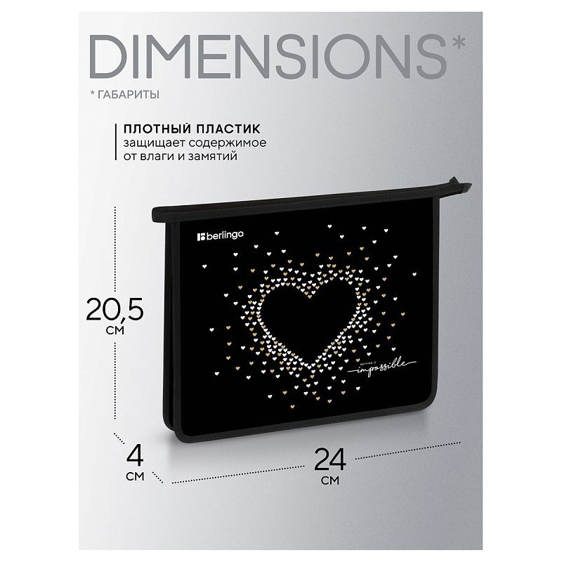 Папка для тетрадей 1 отделение, А5 Berlingo "Golden Glow", 240*205*40мм, пластик, на молнии 