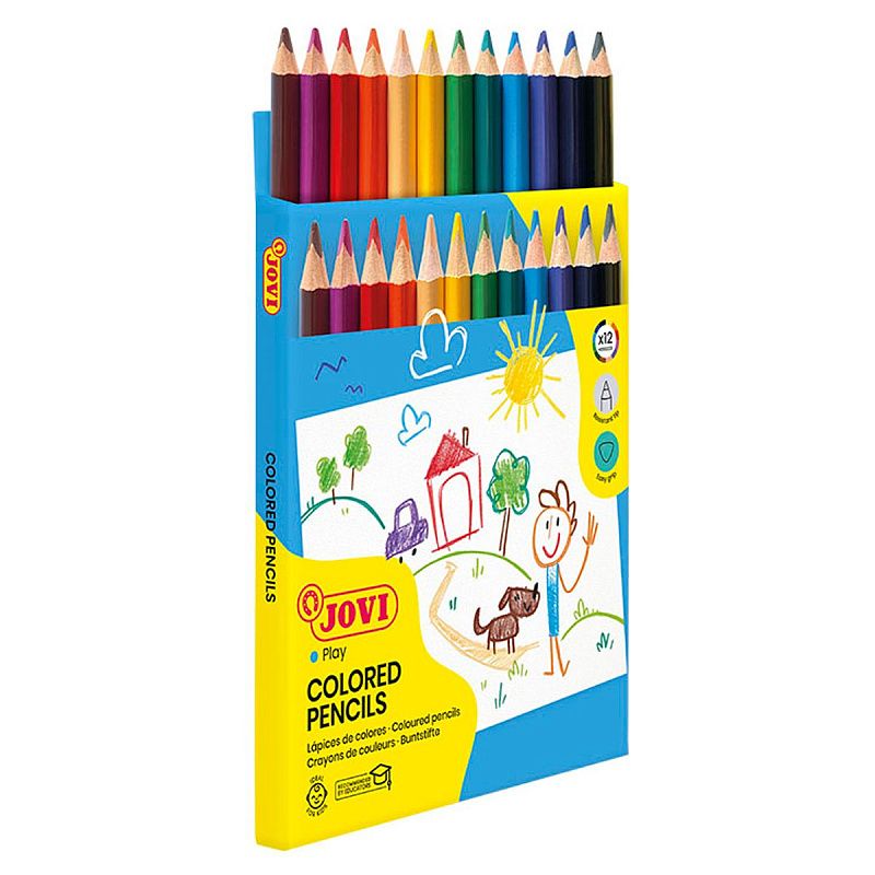 Карандаши цветные JOVI "Maxi", 12цв., трехгран., утолщенные, заточен., картон, европодвес