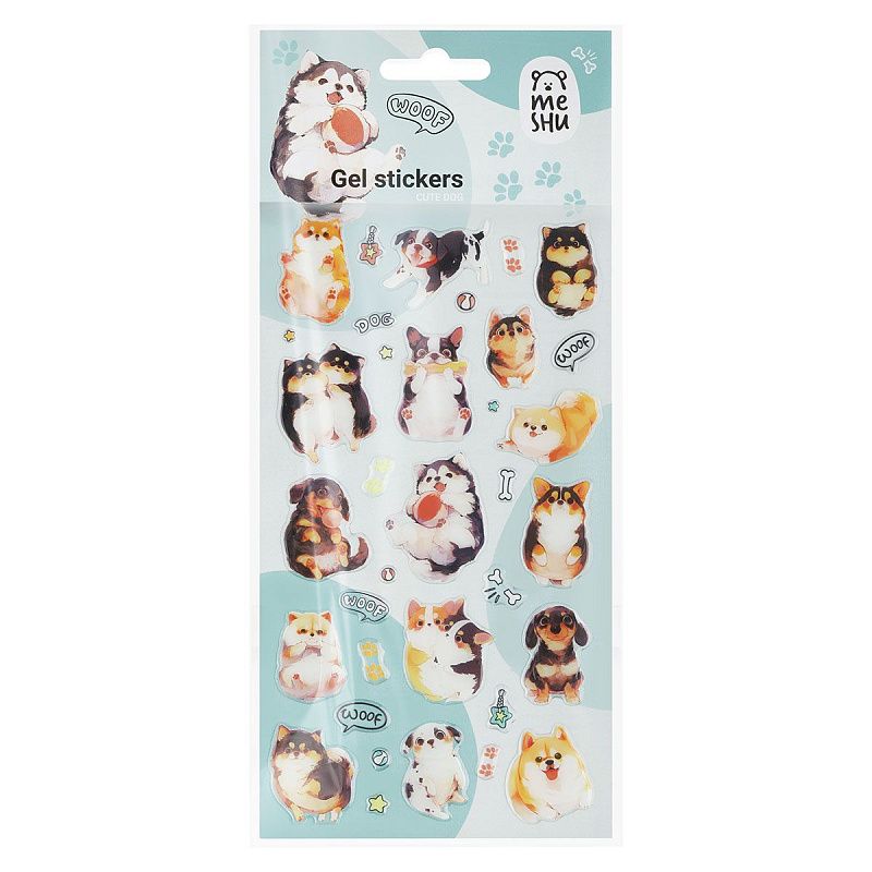 Наклейки гелевые MESHU  "Cute Dog" , 10*23см, инд. уп., европодвес