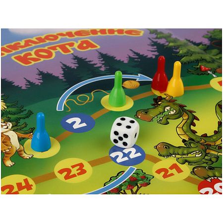 Игра настольная ТРИ СОВЫ "Ходилка-бродилка. Приключения кота", пакет с европодвесом 