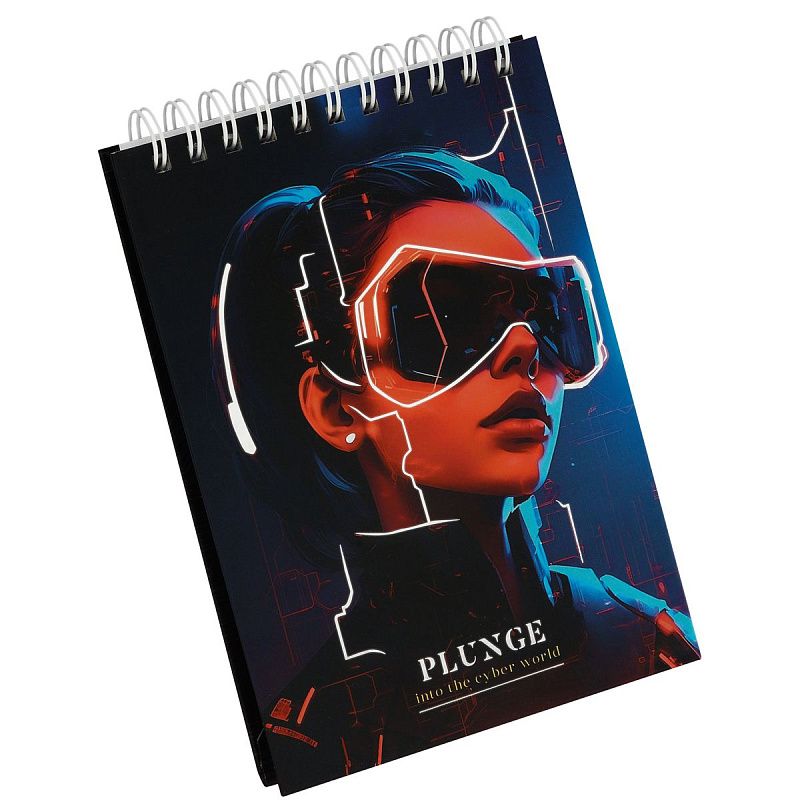 Блокнот А6 80л. на гребне BG "Cyber world", твердая обложка, матовая ламинация, тиснение фольгой