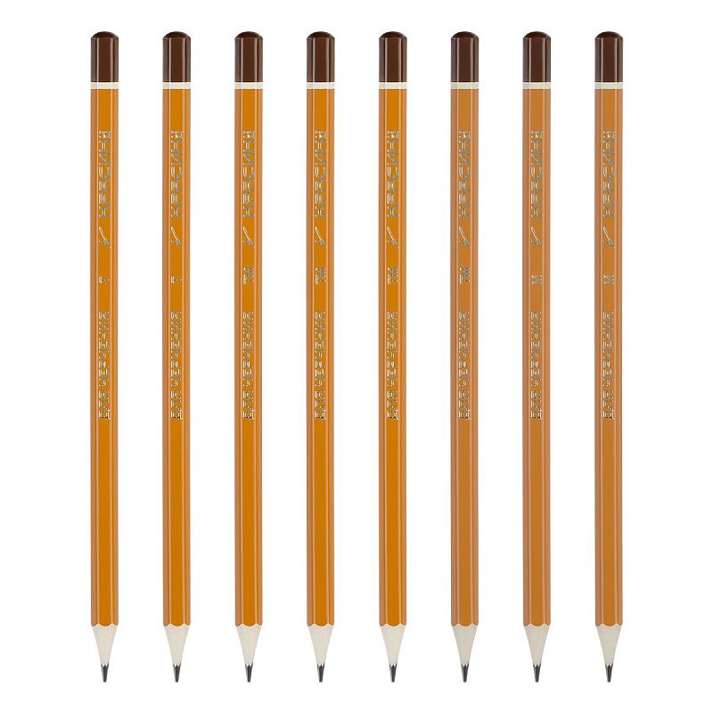 Набор карандашей ч/г Красин "Для черчения" 8шт., Н (Т)-2, НВ (ТМ)-4, В (М)-2, шестигран., заточен., карт. упаковка., европодвес 