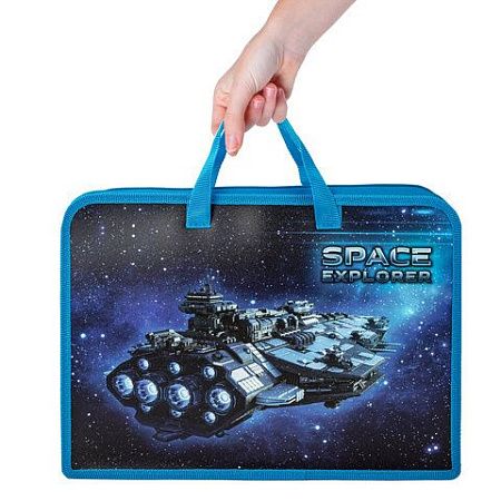 Папка на молнии с ручками ЮНЛАНДИЯ А4, 1 отделение, пластик, ширина 45 мм, "Space explorer", 270949 