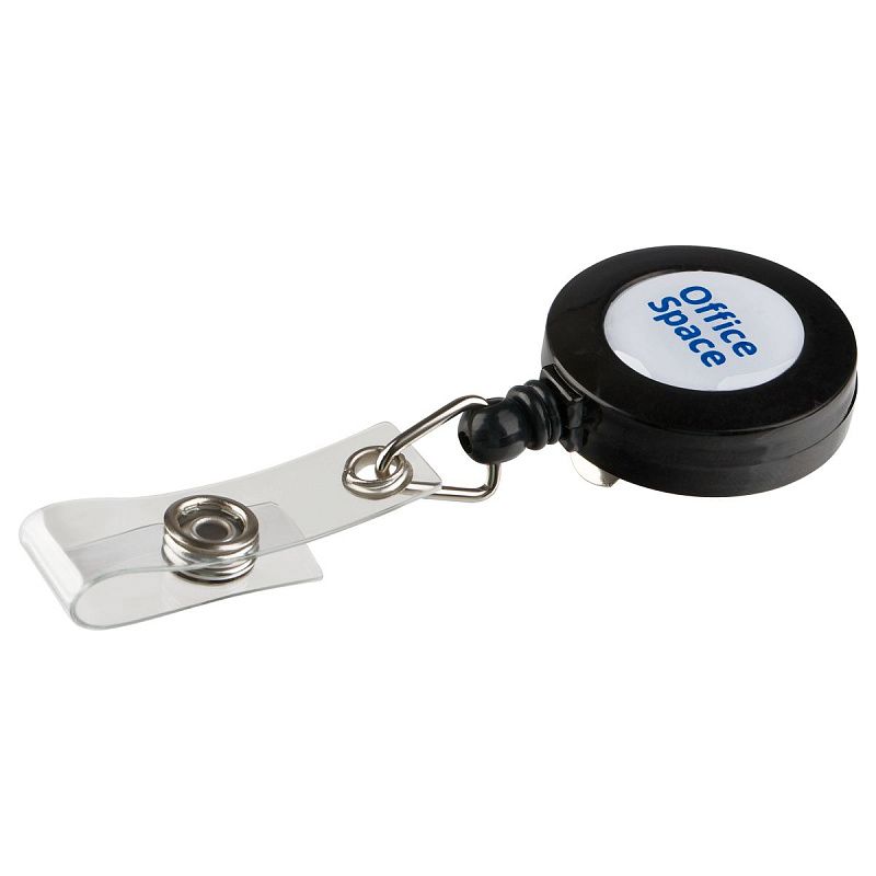 Держатель-рулетка для бейджей OfficeSpace, 75см, петелька, клип, черный, блистер