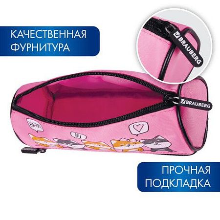 Пенал BRAUBERG, 3 отделения, нейлон, 21х7х7 см, "Puppies", 270839 