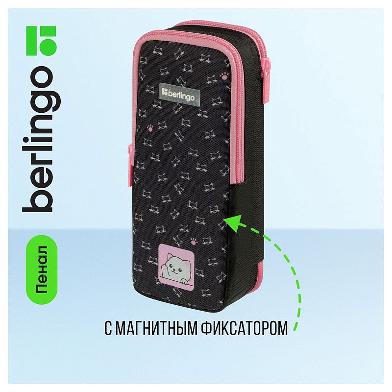 Пенал 2 отделения, 205*80*55 Berlingo "Kitty", полиэстер, внутренний органайзер, магнит 