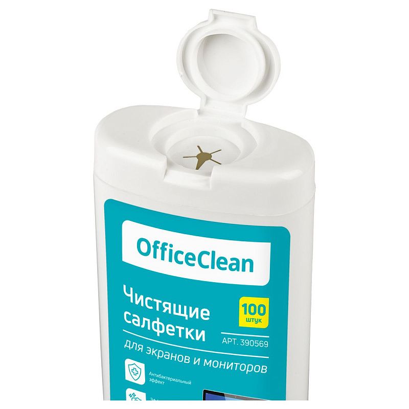 Влажные портативные чистящие салфетки OfficeClean для экранов и мониторов, 100шт. (малая плоская туба), бабл-гам