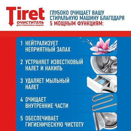 Очиститель для стиральных машин от накипи, грязи и запаха TIRET 250 мл "Цветочный", 3186202 