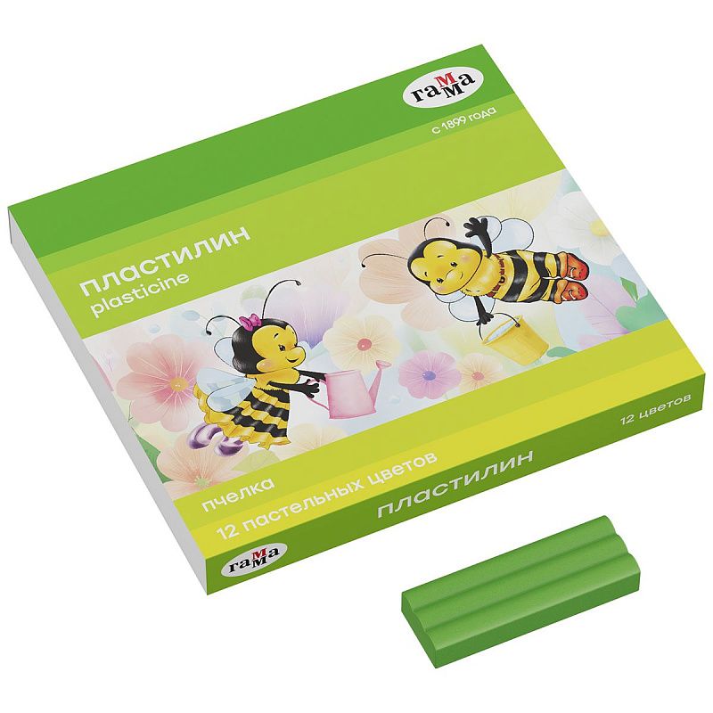 Пластилин восковой мягкий Гамма "Пчелка", 12 пастельных цветов, 180г, со стеком, картон. упаковка