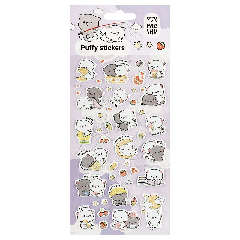 Наклейки объемные MESHU "Cute kittens", 10*23см, с блестками,  пакет европодвес