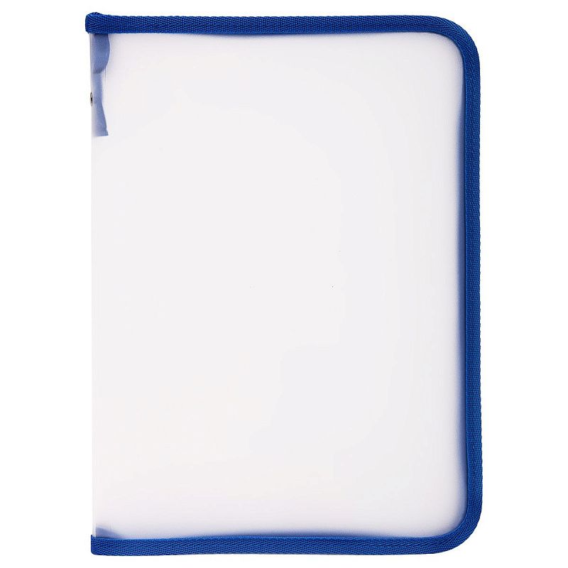 Папка на молнии СТАММ А4, 500мкм, пластик, прозрачная, синяя молния вокруг 