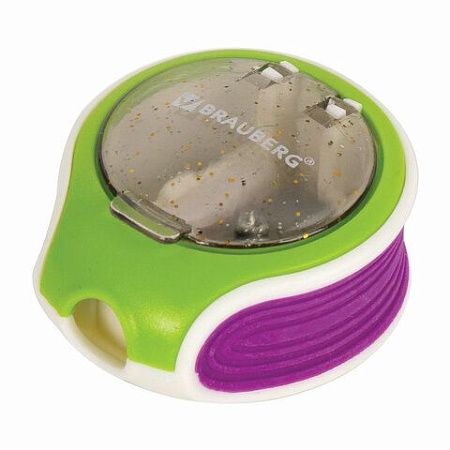 Точилка BRAUBERG "Mix Soft", пластиковая, с контейнером, корпус ассорти, 229585 