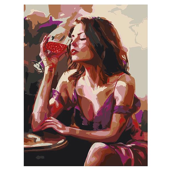 Картина по номерам на холсте с глиттером ТРИ СОВЫ "Девушка с бокалом", 30*40, с акриловыми красками и кистями