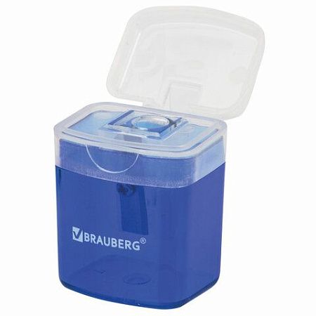 Точилка BRAUBERG "OfficeBox", с контейнером и крышкой, прямоугольная, в упаковке с подвесом, ассорти, 222494 