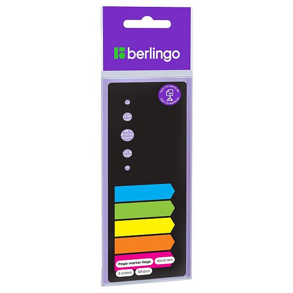 Флажки-закладки Berlingo, 42*12мм, стрелки, 25л*5 неоновых цветов, в картонной книжке, европодвес