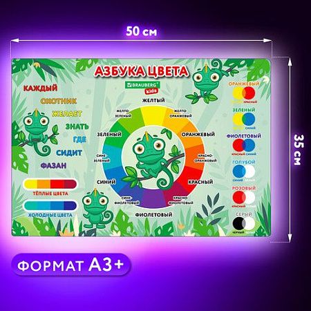 Настольное покрытие BRAUBERG KIDS для труда и творческих занятий, ПВХ, "Color map", 50х35 см, 272360 