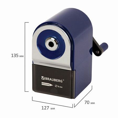 Точилка механическая BRAUBERG "ORIGINAL", для чернографитных и цветных карандашей, крепление к столу, корпус синий, 228480 