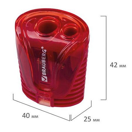 Точилка BRAUBERG "Cell Dual", 2 отверстия для чернографитных карандашей (в том числе утолщенных), с контейнером, корпус ассорти, 228435 